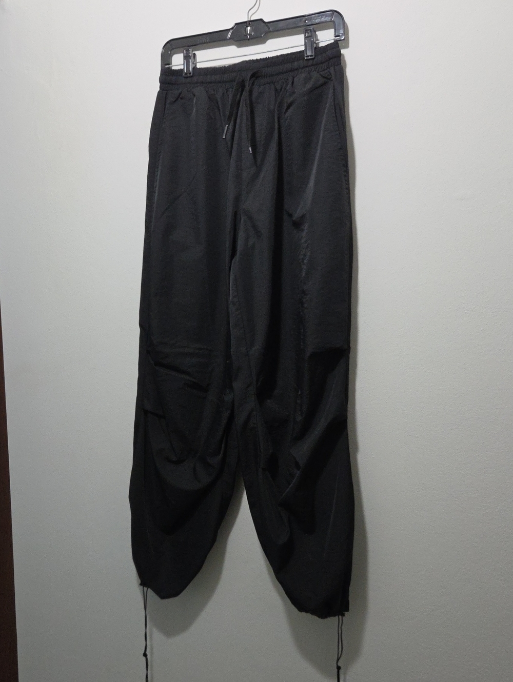 Women's Black Drawstring Parachute Pants with Elastic Waist